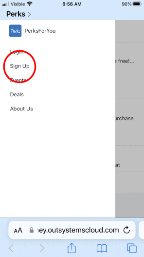 3 Click the Menu and choose Sign Up
