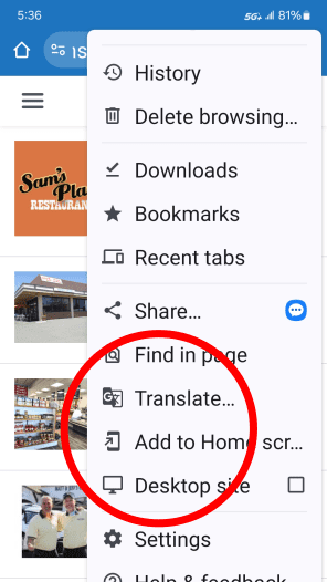 3 Select the Add to Home Screen option from the menu